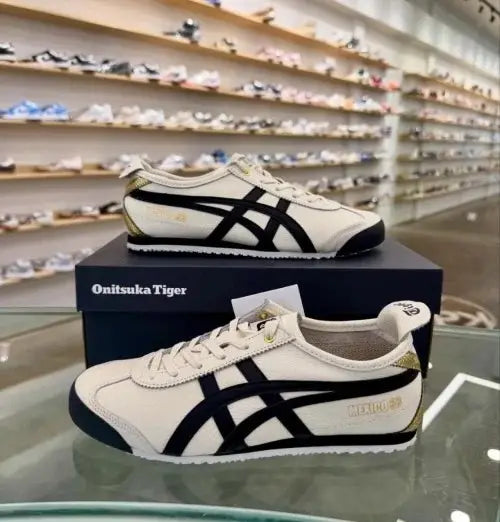 Onitsuka Tiger Mexico 66 Cream Black Gold 1st Leather Quality Sneakers