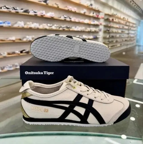 Onitsuka Tiger Mexico 66 Cream Black Gold 1st Leather Quality Sneakers