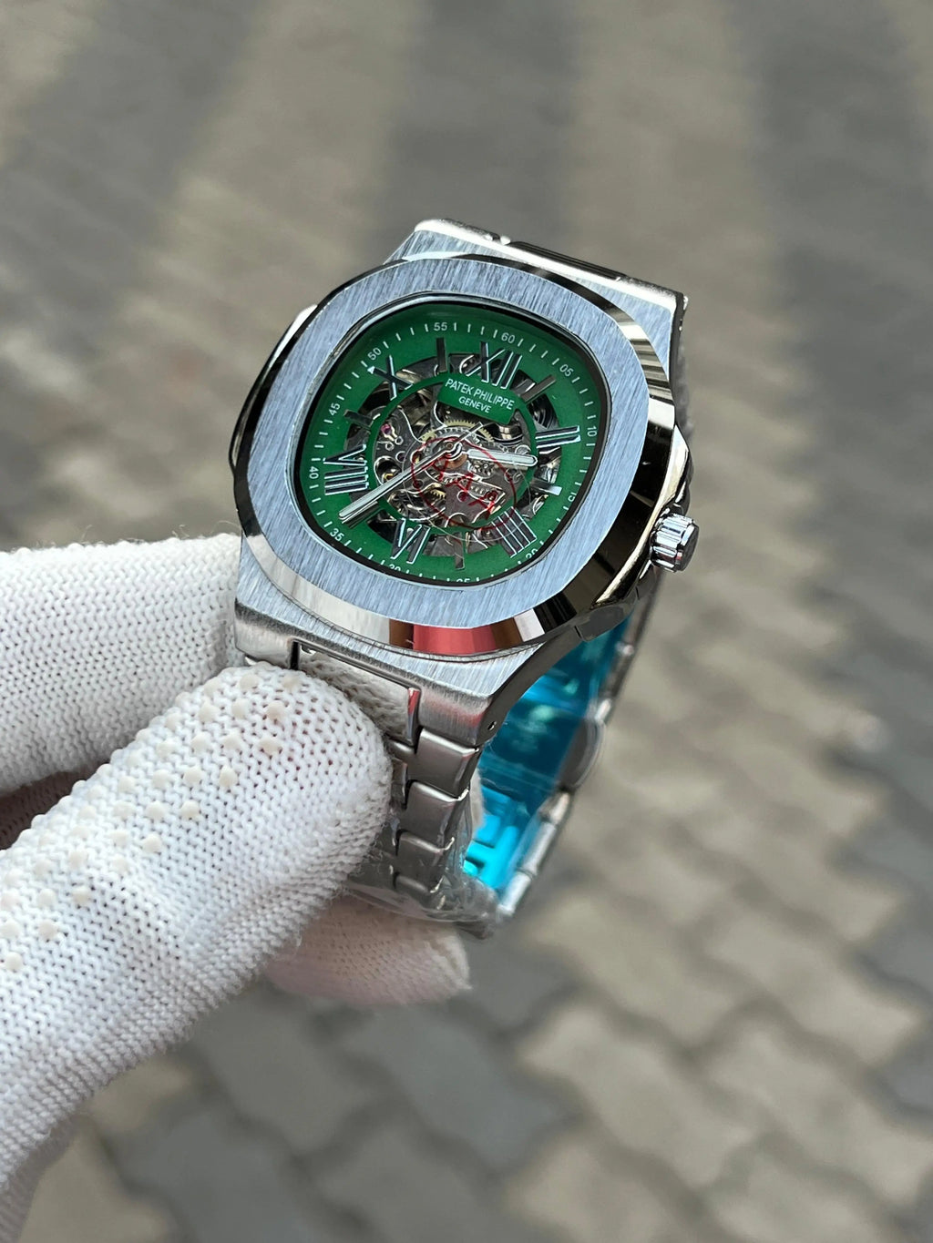 Patek Phillipe Skeleton Roman Silver Green