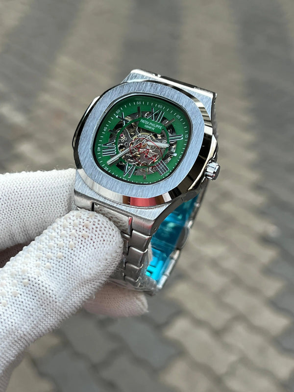 Patek Phillipe Skeleton Roman Silver Green