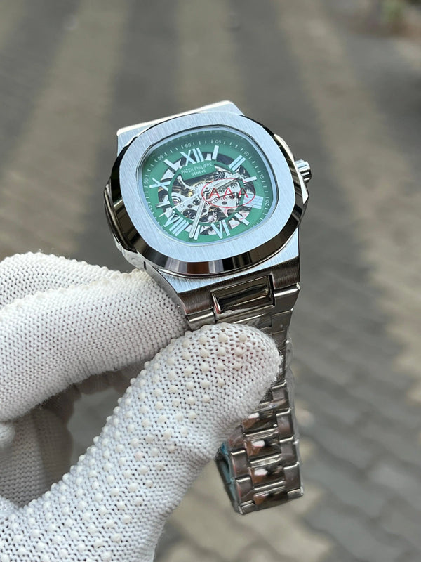 Patek Phillipe Skeleton Roman Silver Green