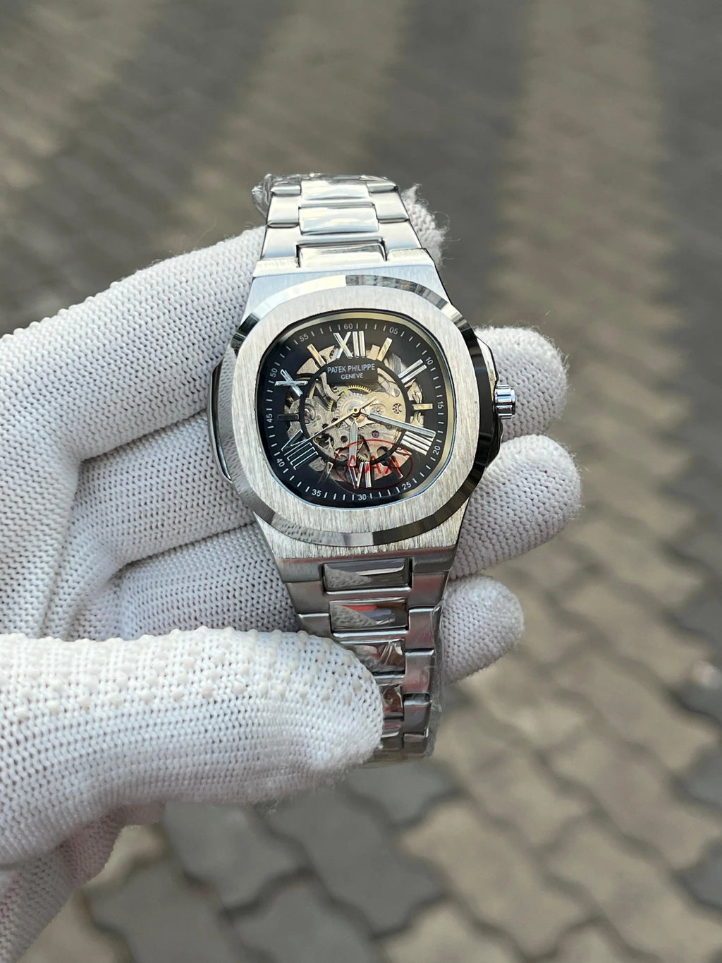 Patek Phillipe Skeleton Roman Silver Black