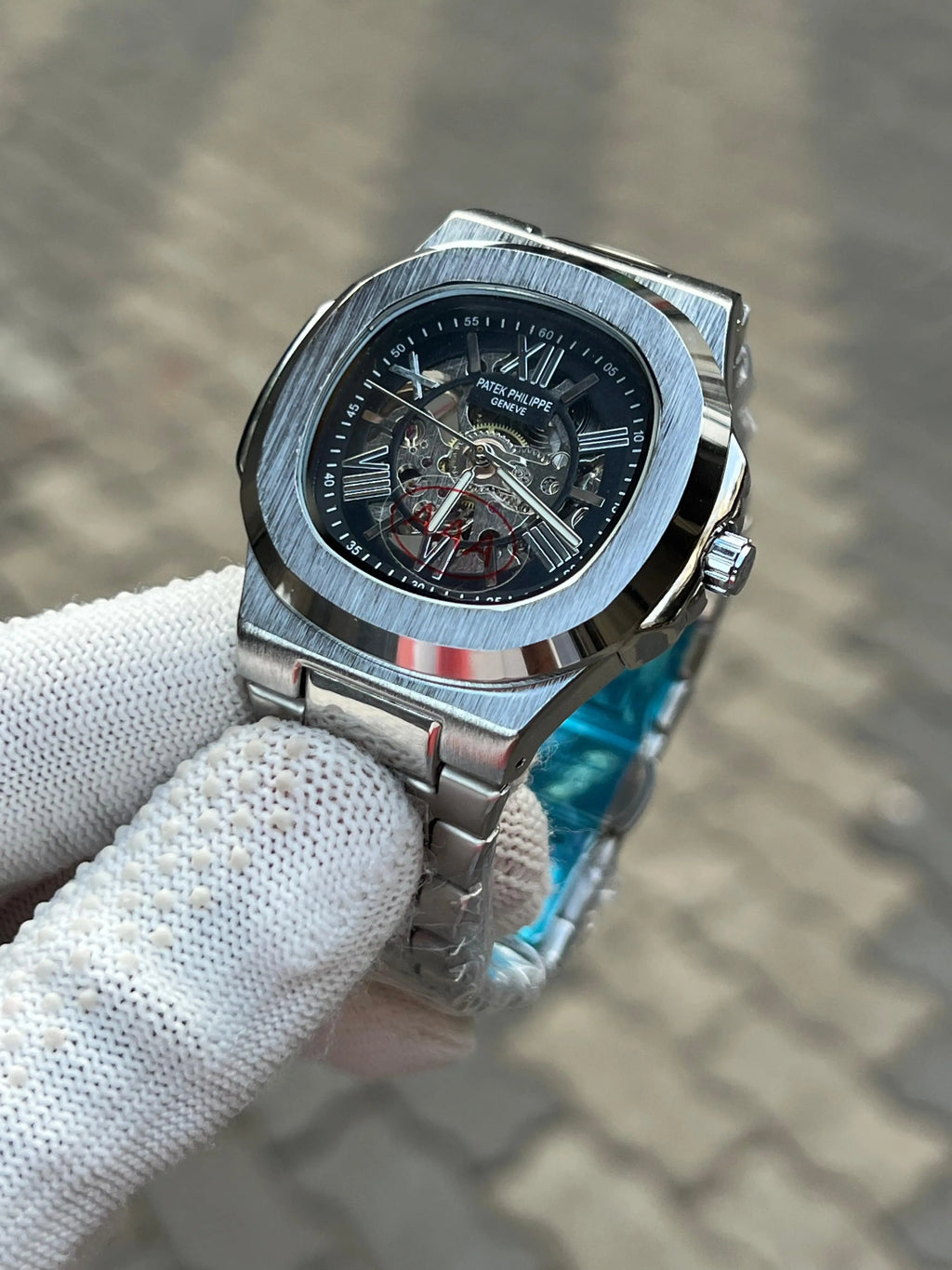 Patek Phillipe Skeleton Roman Silver Black