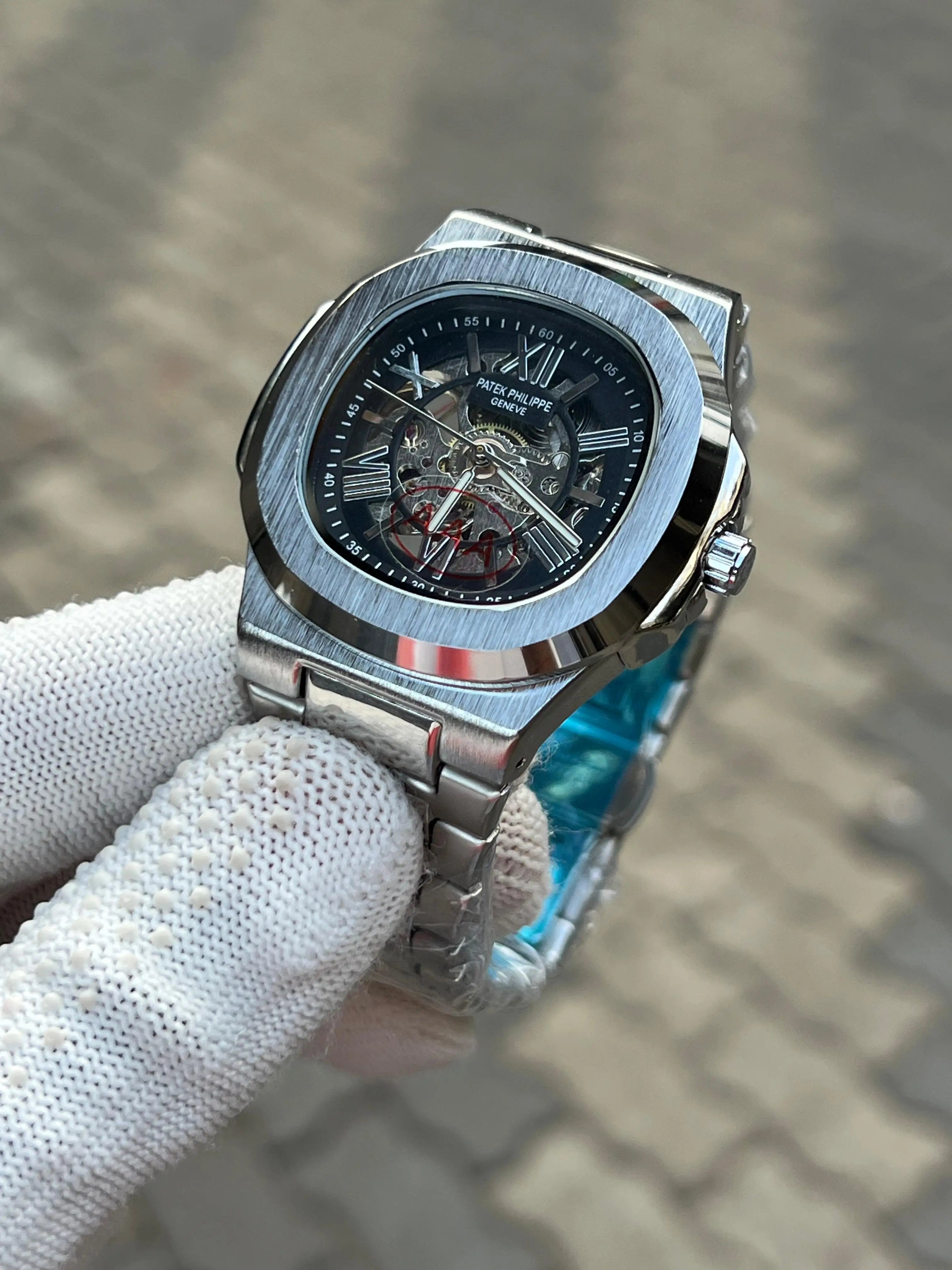 Patek Phillipe Skeleton Roman Silver Black
