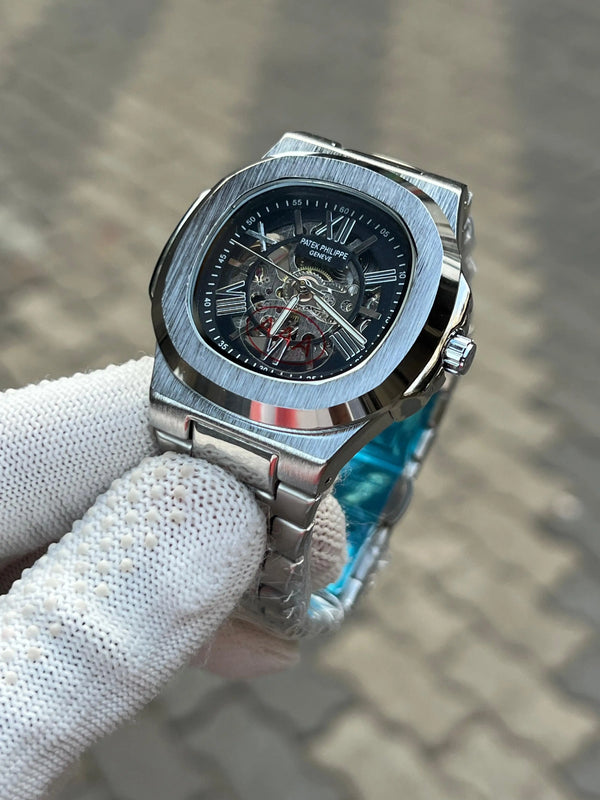 Patek Phillipe Skeleton Roman Silver Black