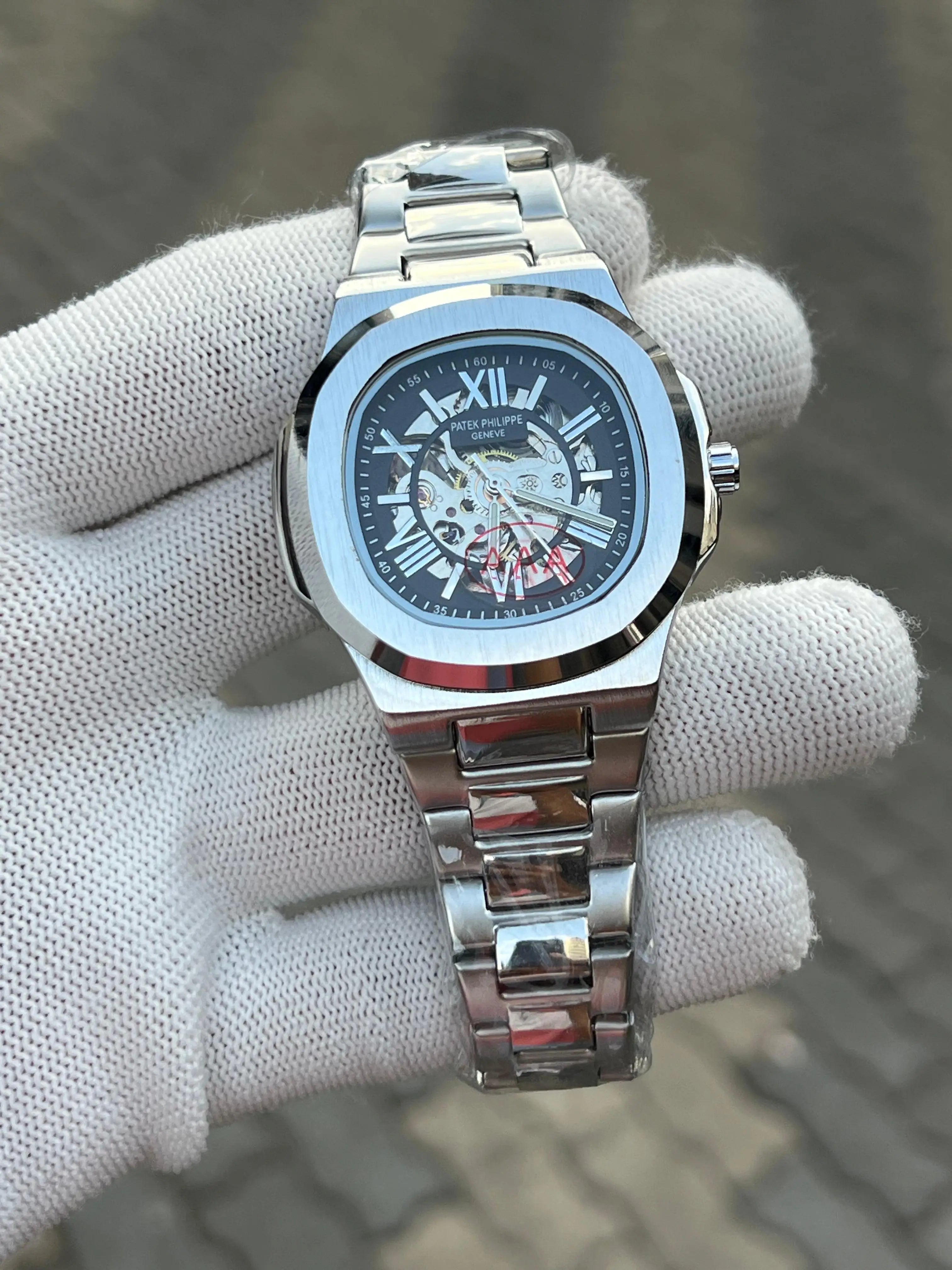 Patek Phillipe Skeleton Roman Silver Black