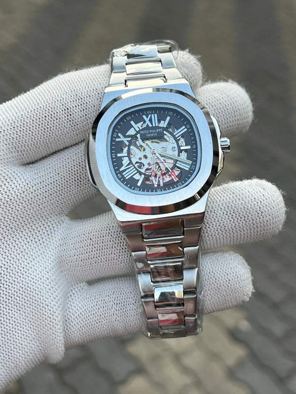 Patek Phillipe Skeleton Roman Silver Black
