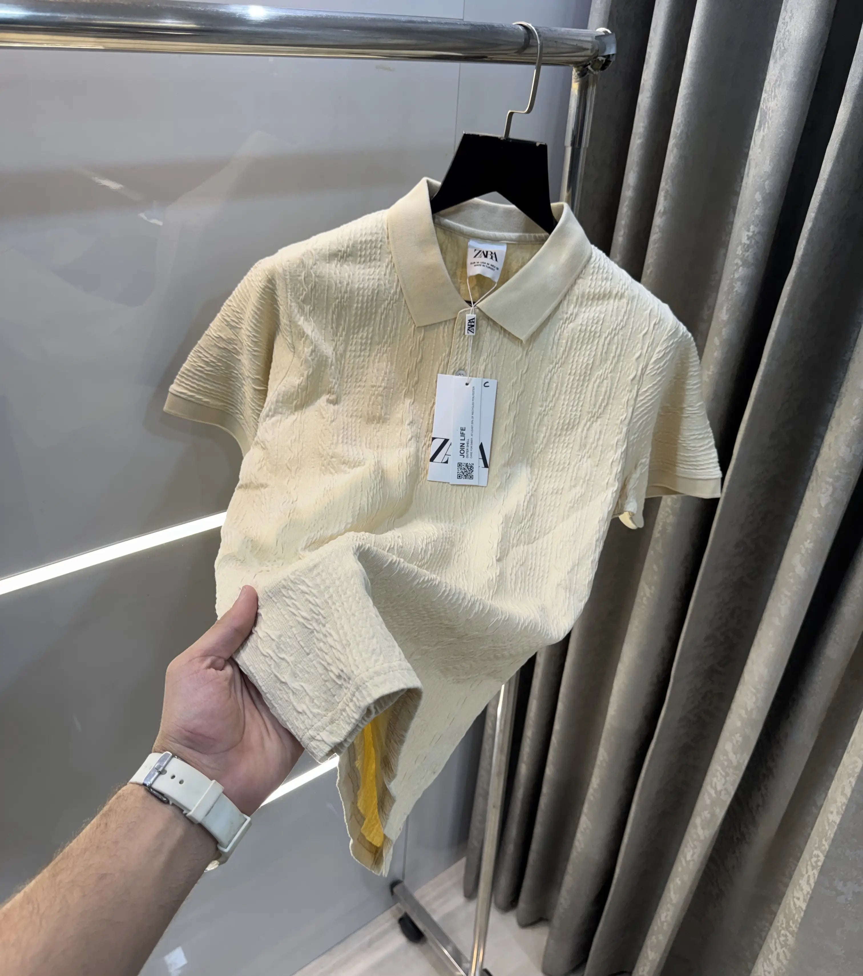 Zar a Cream Imported Knitted Polo T-Shirt With Box Secondary image