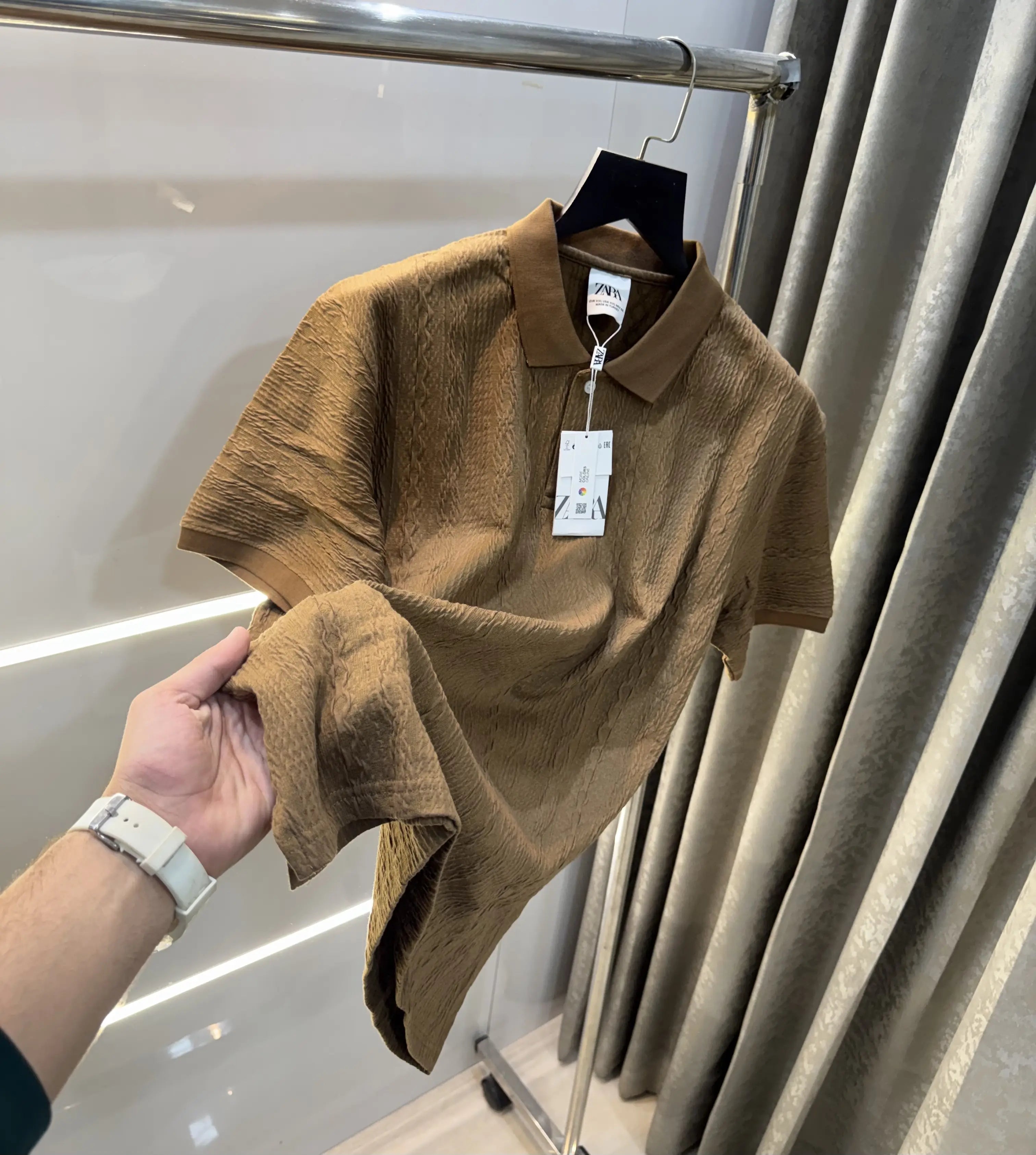 Zar a Brown Imported Knitted Polo T-Shirt With Box Main image