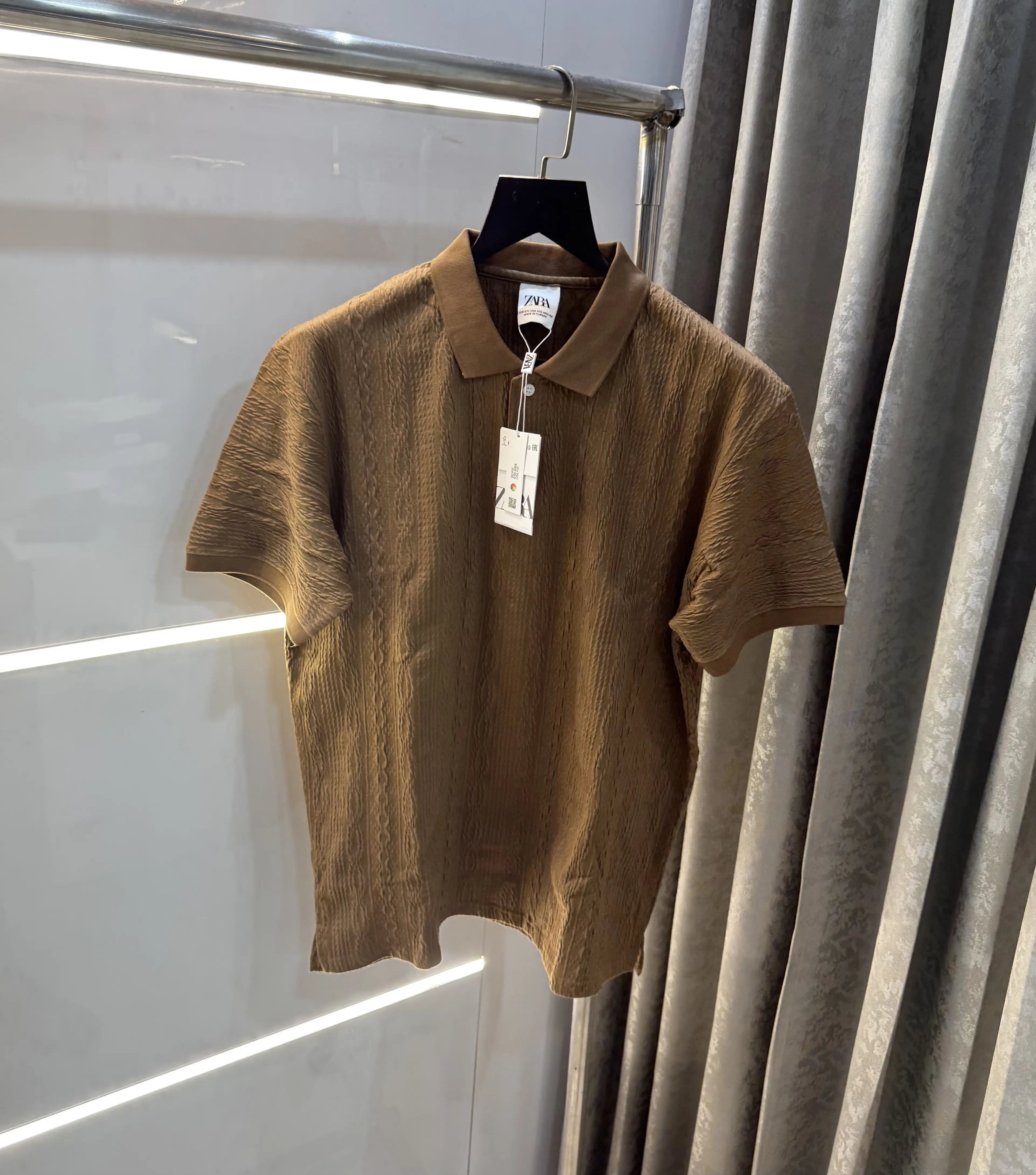 Zar a Brown Imported Knitted Polo T-Shirt With Box Secondary image