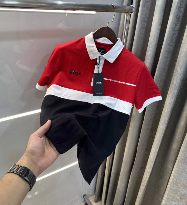 Hugo  Bos s X Porsche Red Logo Work Premium Polo T-shirt
