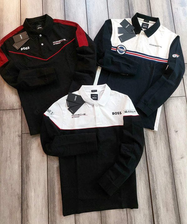 Hugo  Boss Cream Logo Work Premium Full Sleeve Polo T-Shirt