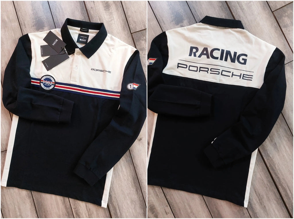 Hugo  Boss Cream Logo Work Premium Full Sleeve Polo T-Shirt