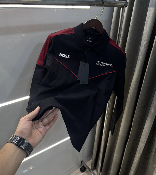 Hugo  Boss Black Logo Work Premium Full Sleeve Polo T-Shirt