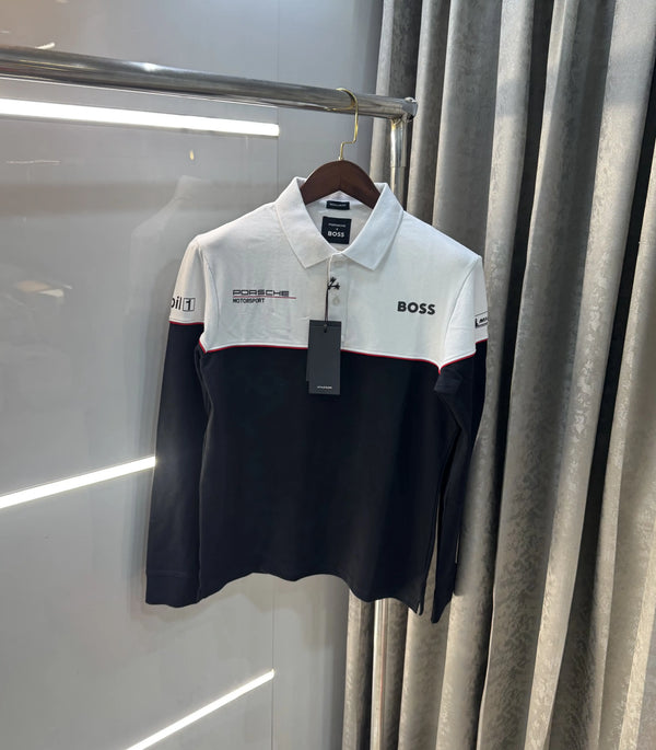 Hugo  Boss Black White Logo Work Premium Full Sleeve Polo T-Shirt