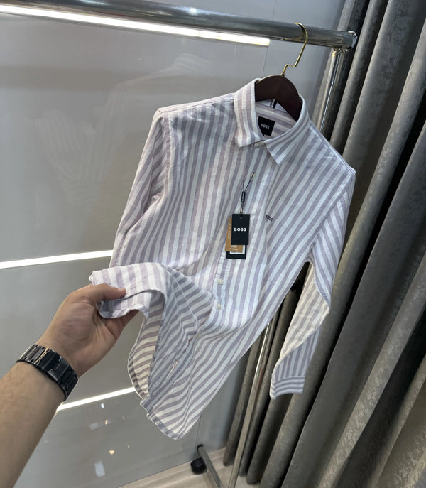 Hugo Boss Purple linen Stripes Premium Shirt