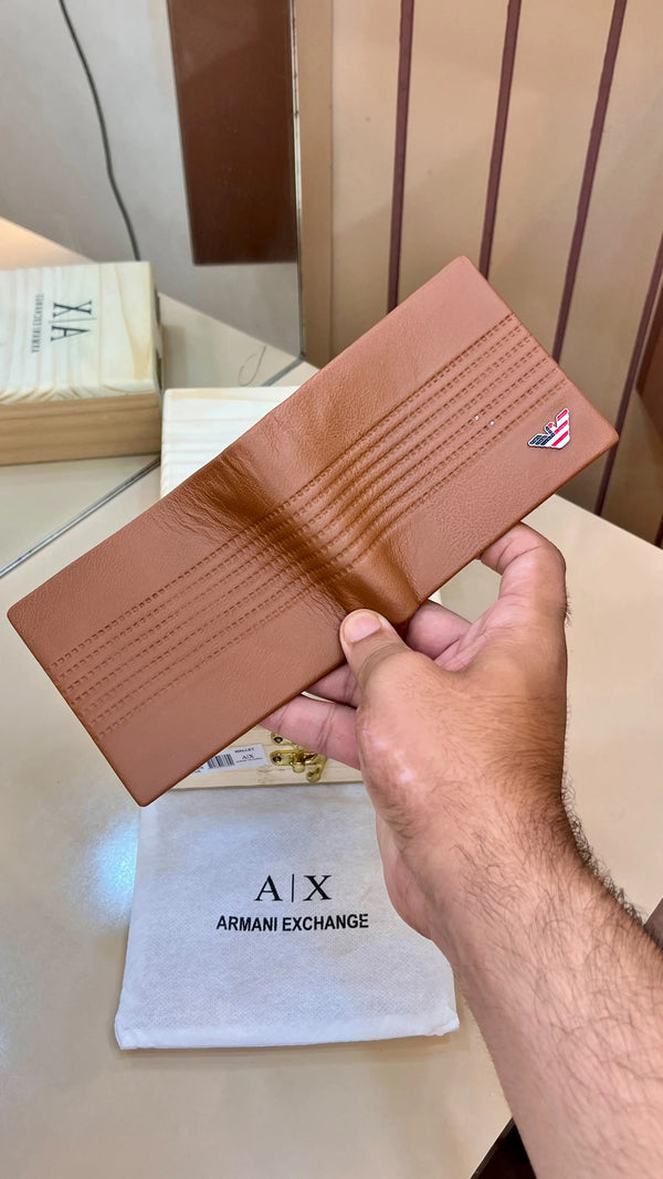 AX ARMANI EXCHANGE PREMIUM QUALITY IMP WALLETS WITH OG WOODEN BOX (TAN)