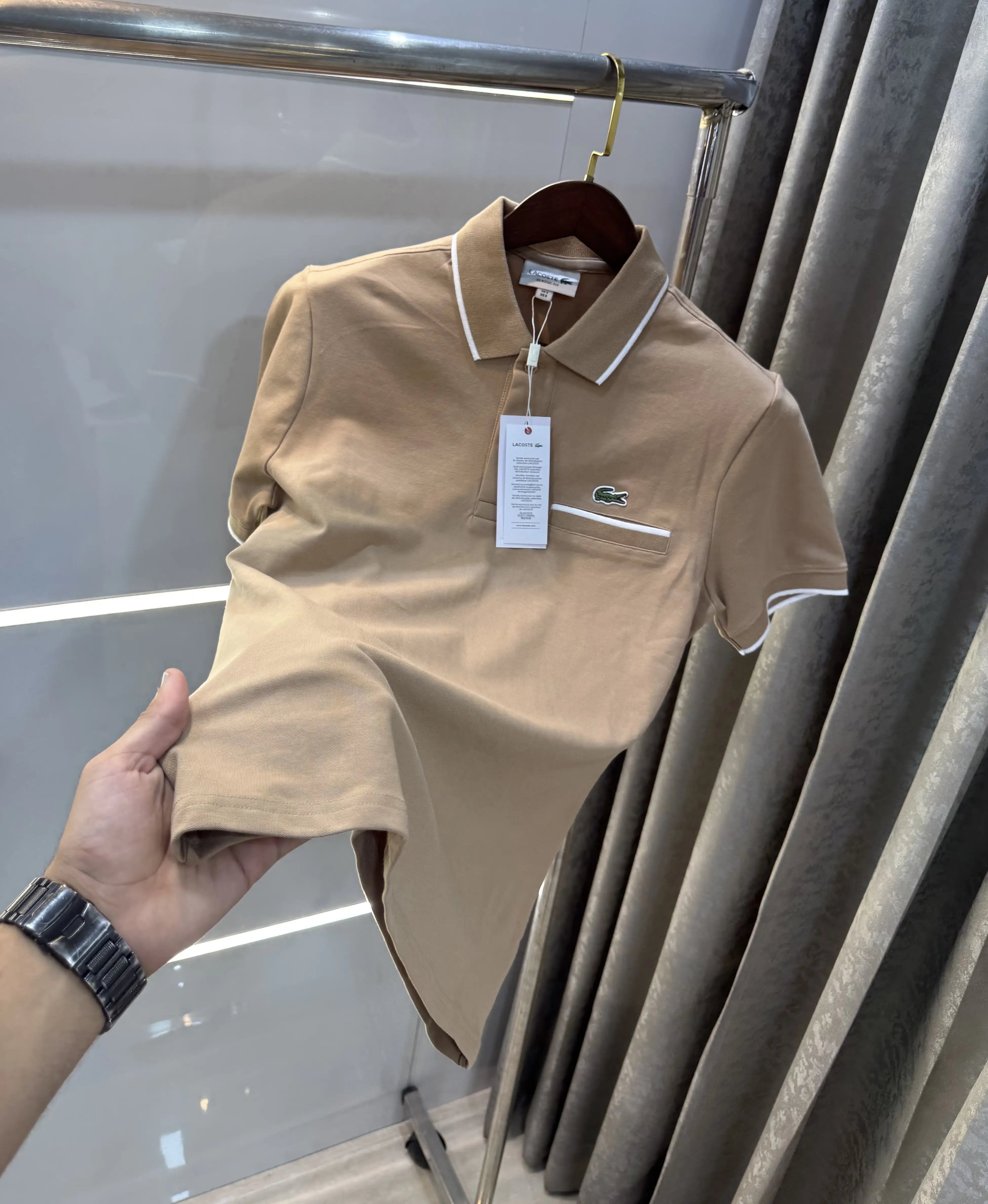Lacost e Beige Embroidery Logo Premium Polo T-Shirt Main image