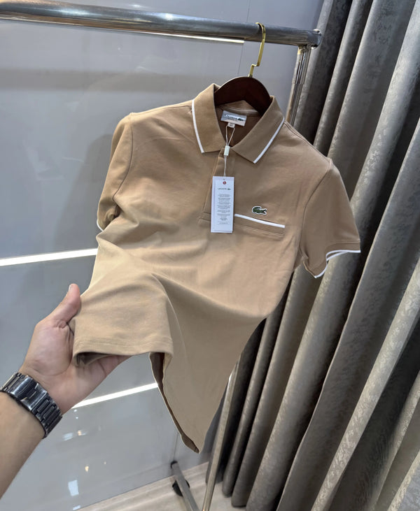 Lacost e Beige Embroidery Logo Premium Polo T-Shirt