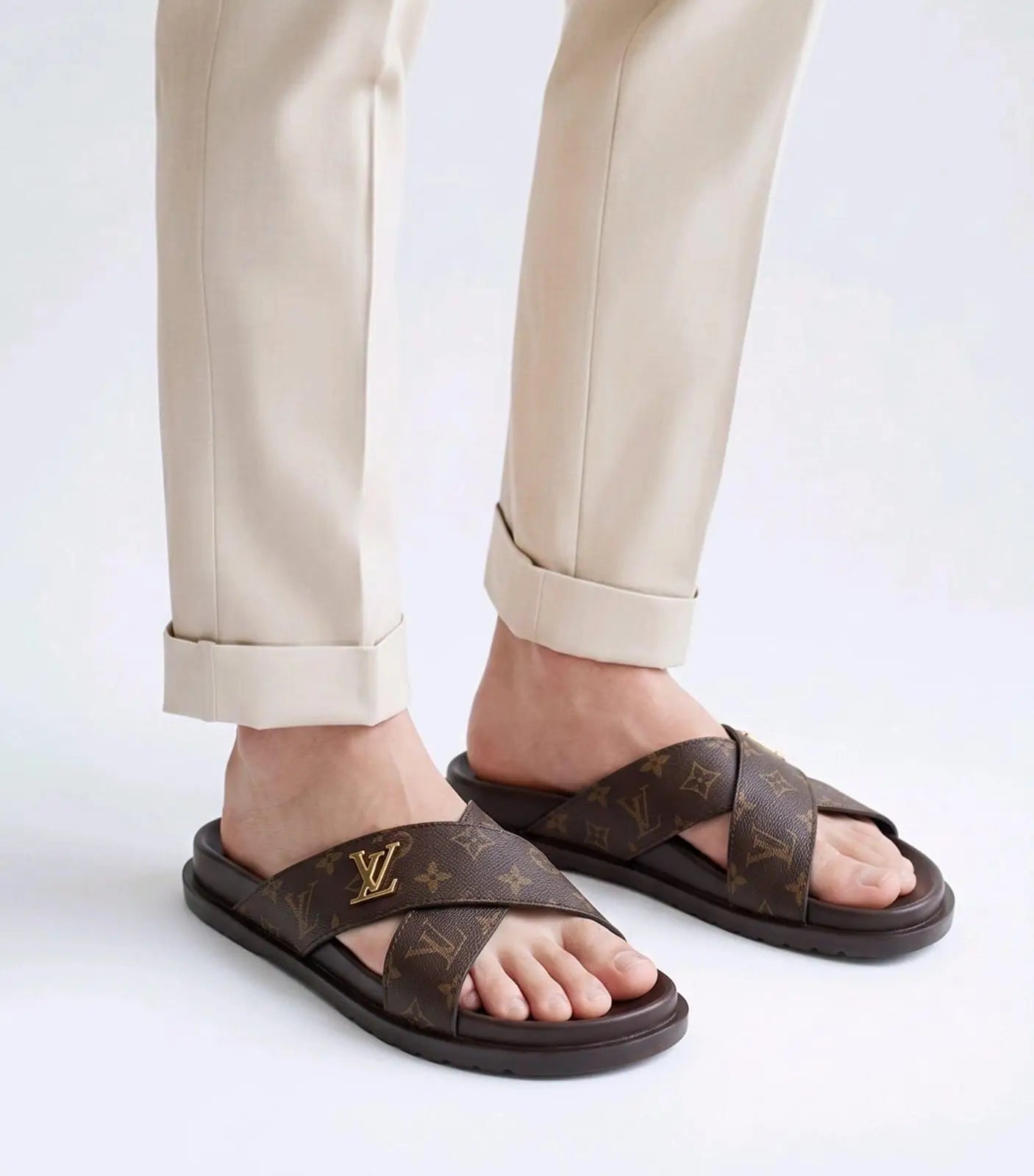 Louis_Vuitoon Criss Cross Brown Slide