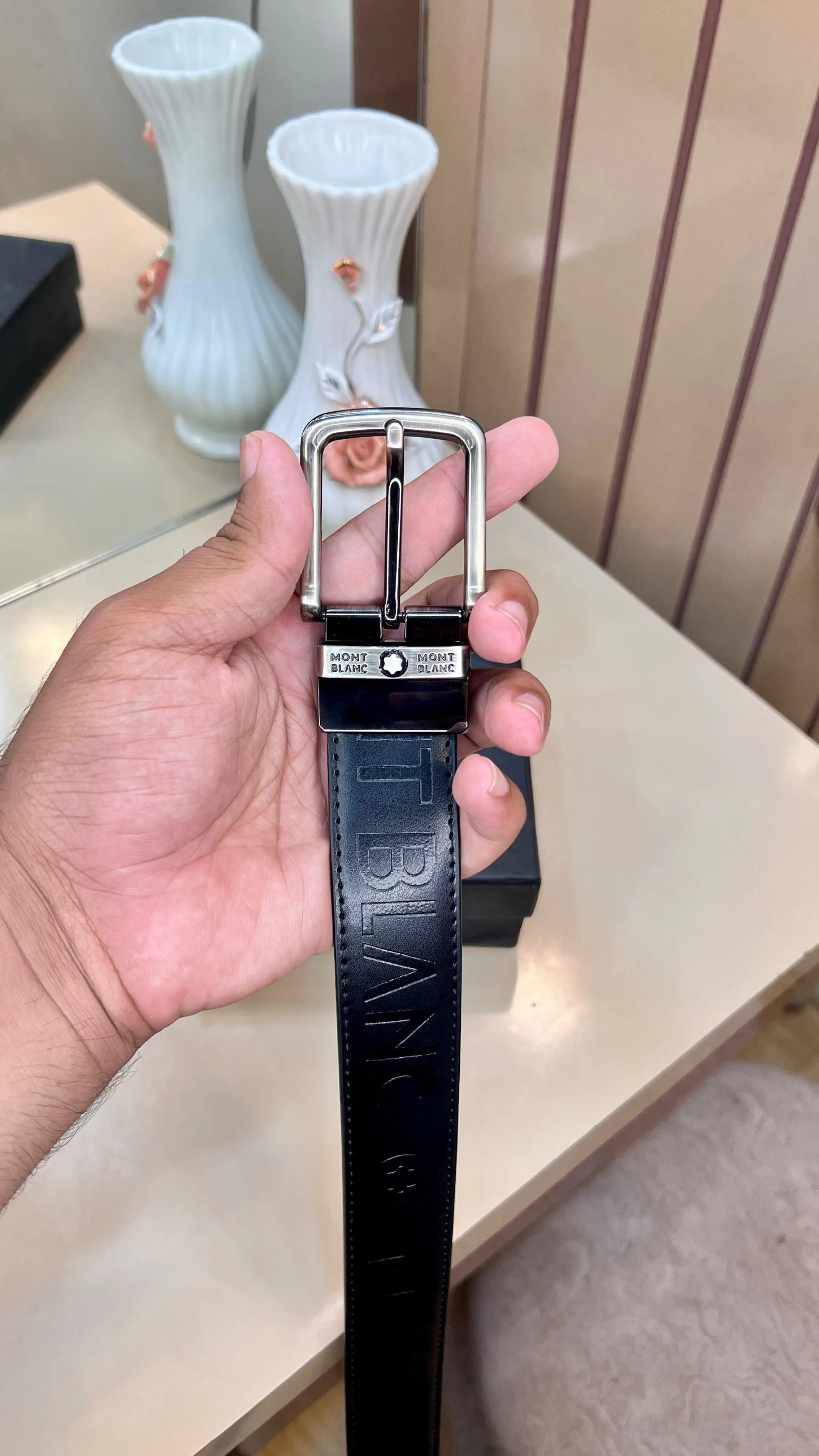 MONT BLANC IMP PREMIUM QUALITY EMBOSSED REVERSEABLE BELT WITH OG BOX MB-710 Secondary image
