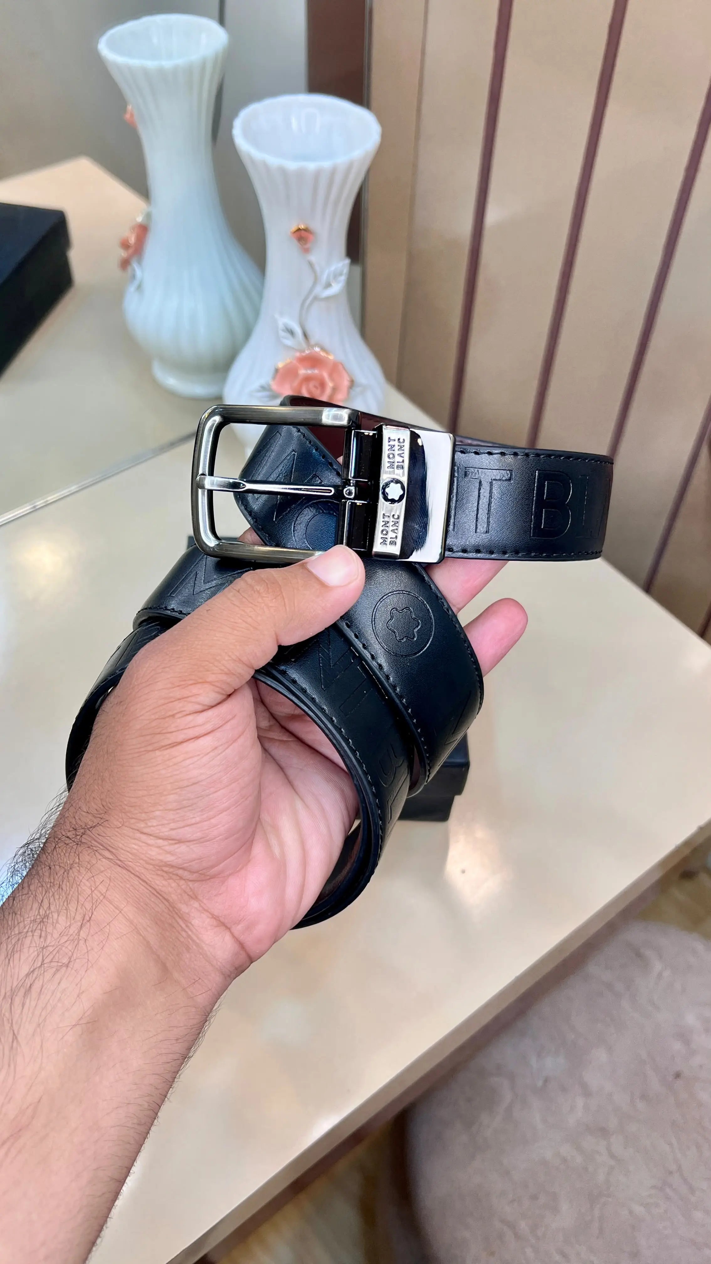 MONT BLANC IMP PREMIUM QUALITY EMBOSSED REVERSEABLE BELT WITH OG BOX MB-710