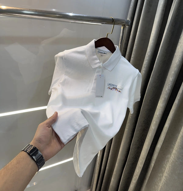 Lacost e White Embroidery Logo Premium Polo T-Shirt