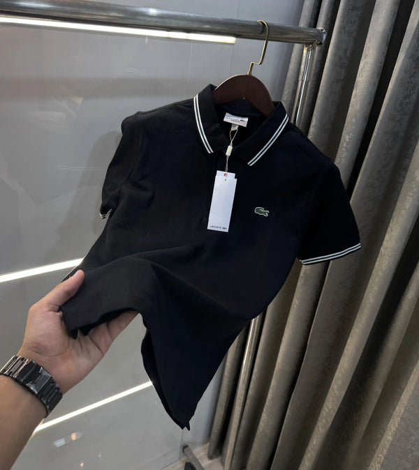 Lacost e Black Embroidery Logo Premium Polo T-Shirt