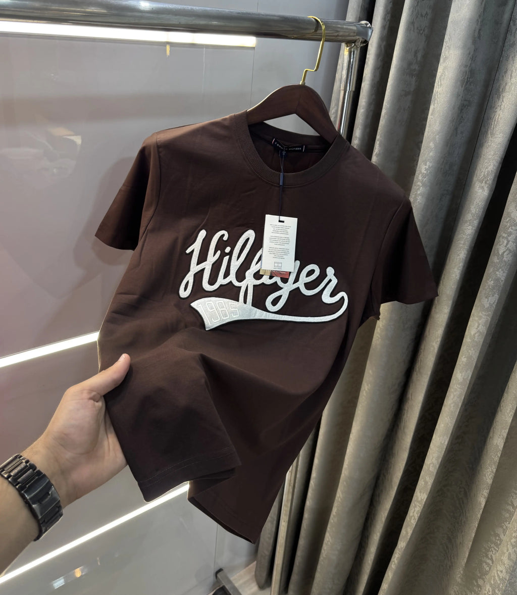 Tommy Hilfige Brown Embroidery Logo Premium T-Shirt