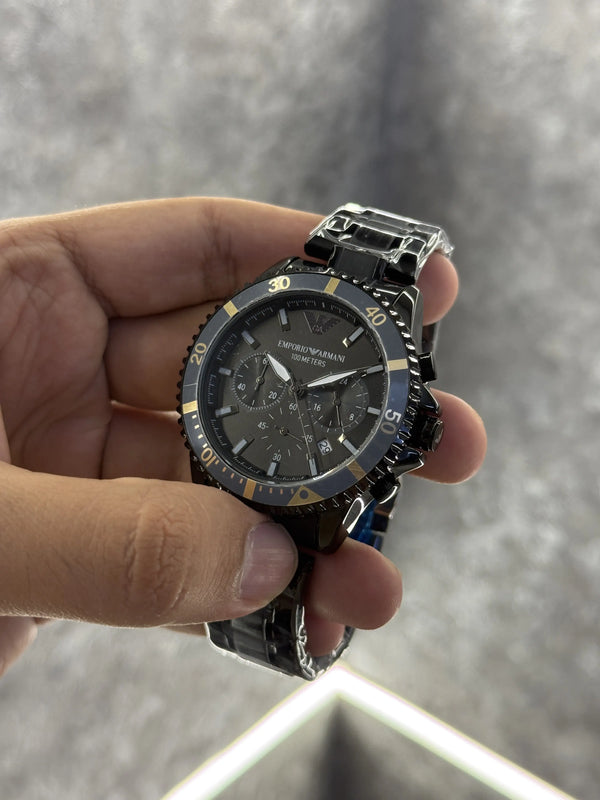 Emporio Armani All Chronograph Working Black Gold Premium 044