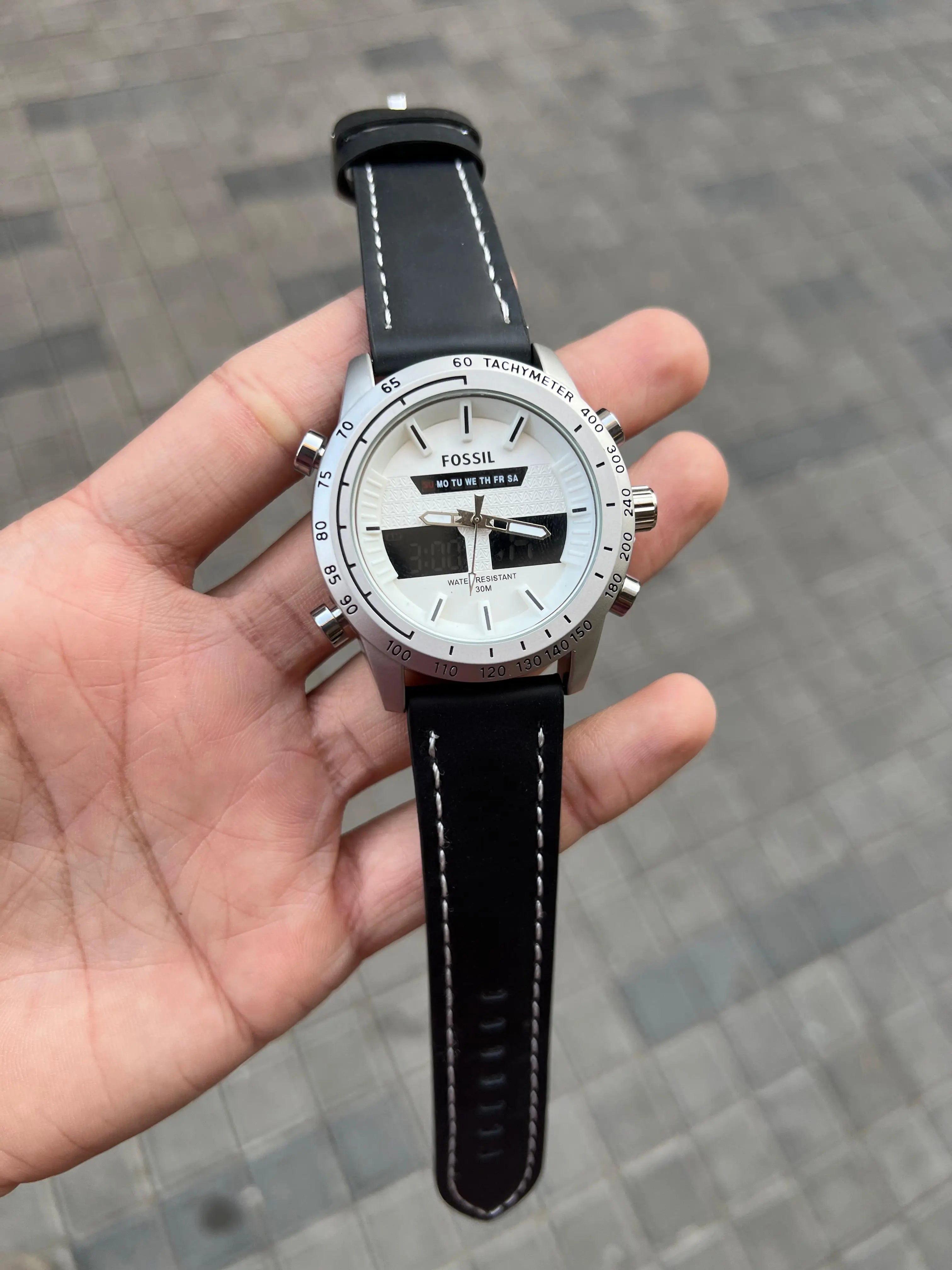 Fossi l Dual Time Silver White Black Belt Main image