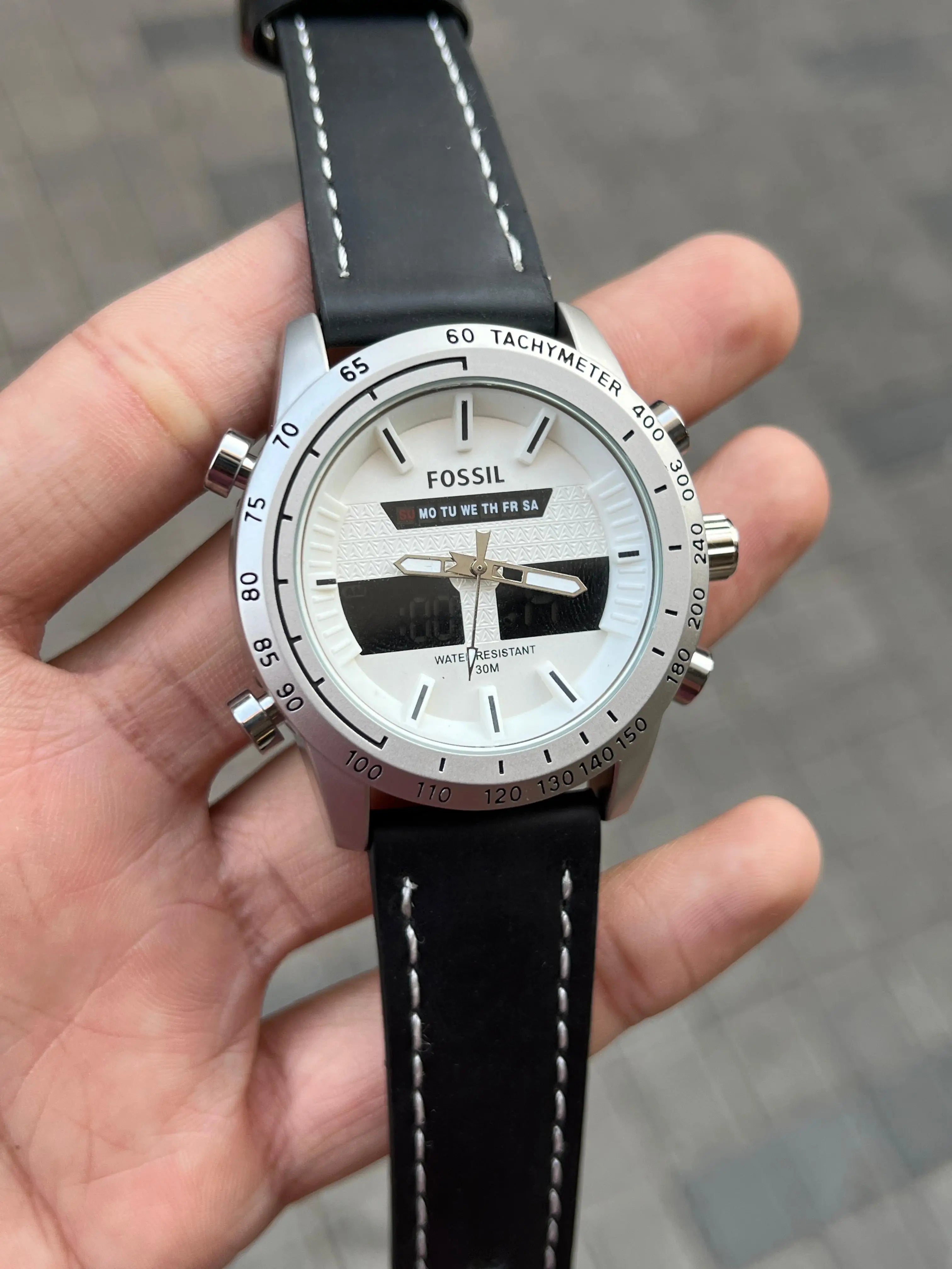 Fossi l Dual Time Silver White Black Belt Secondary image