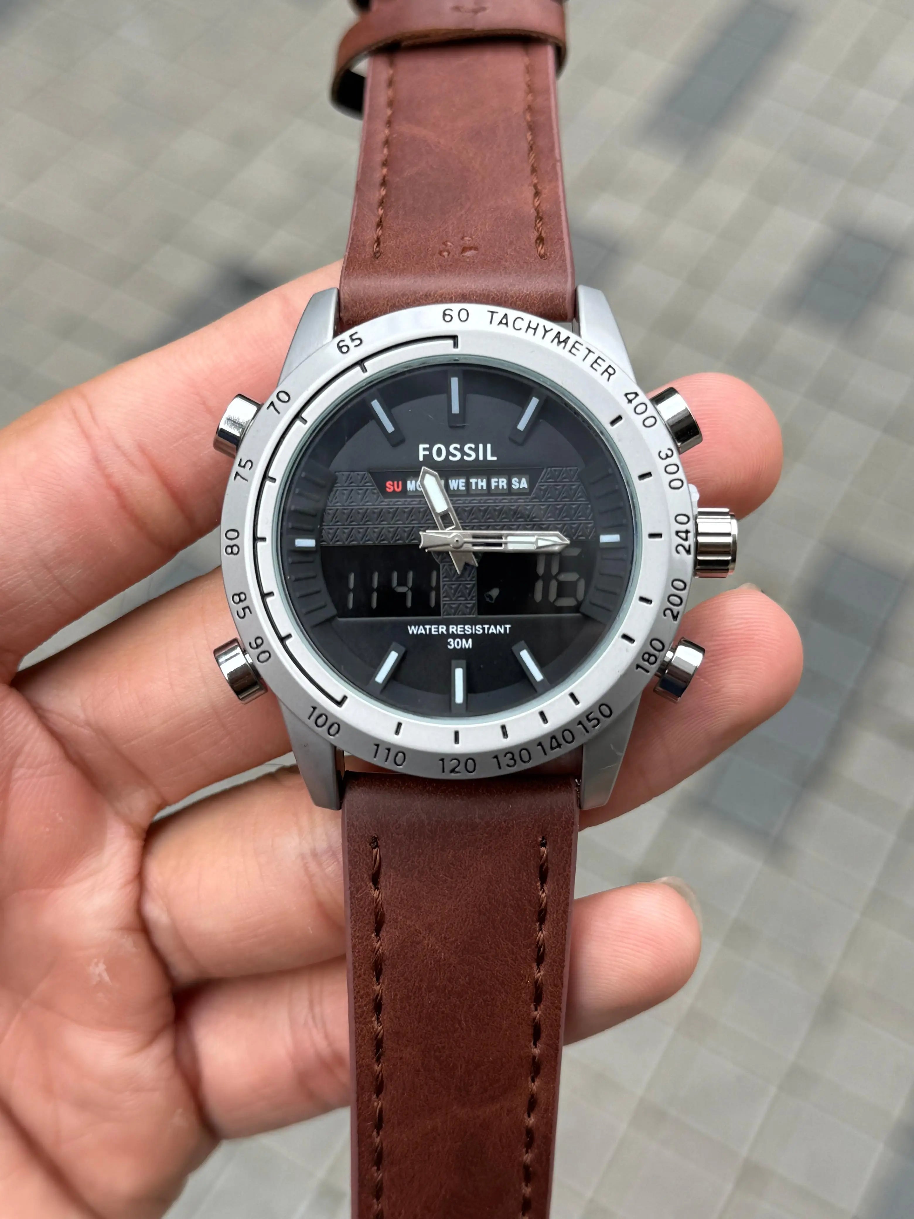 Fossi l Dual Time Silver Black Brown Belt Secondary image