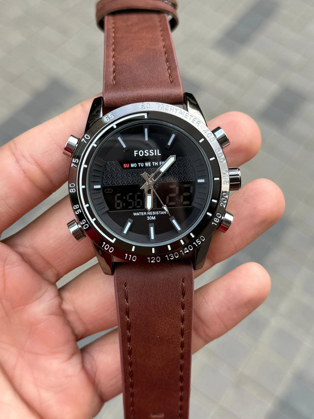 Fossi l Dual Time Tan Black