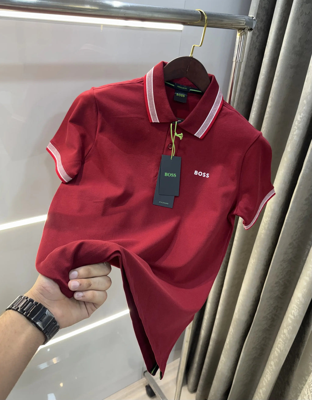 Hugo  Bos s Maroon Logo Work Premium Polo T-shirt