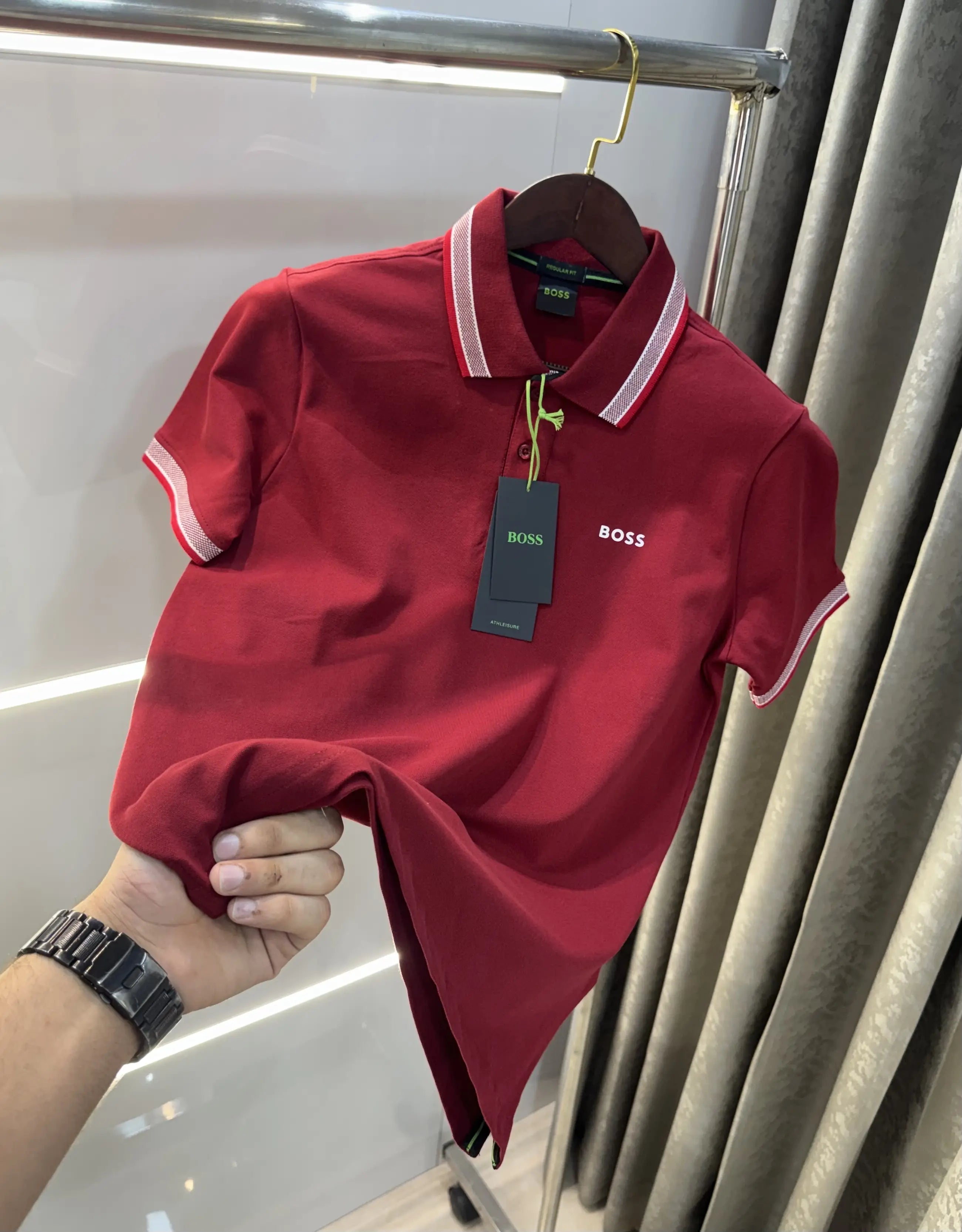 Hugo  Bos s Maroon Logo Work Premium Polo T-shirt Main image