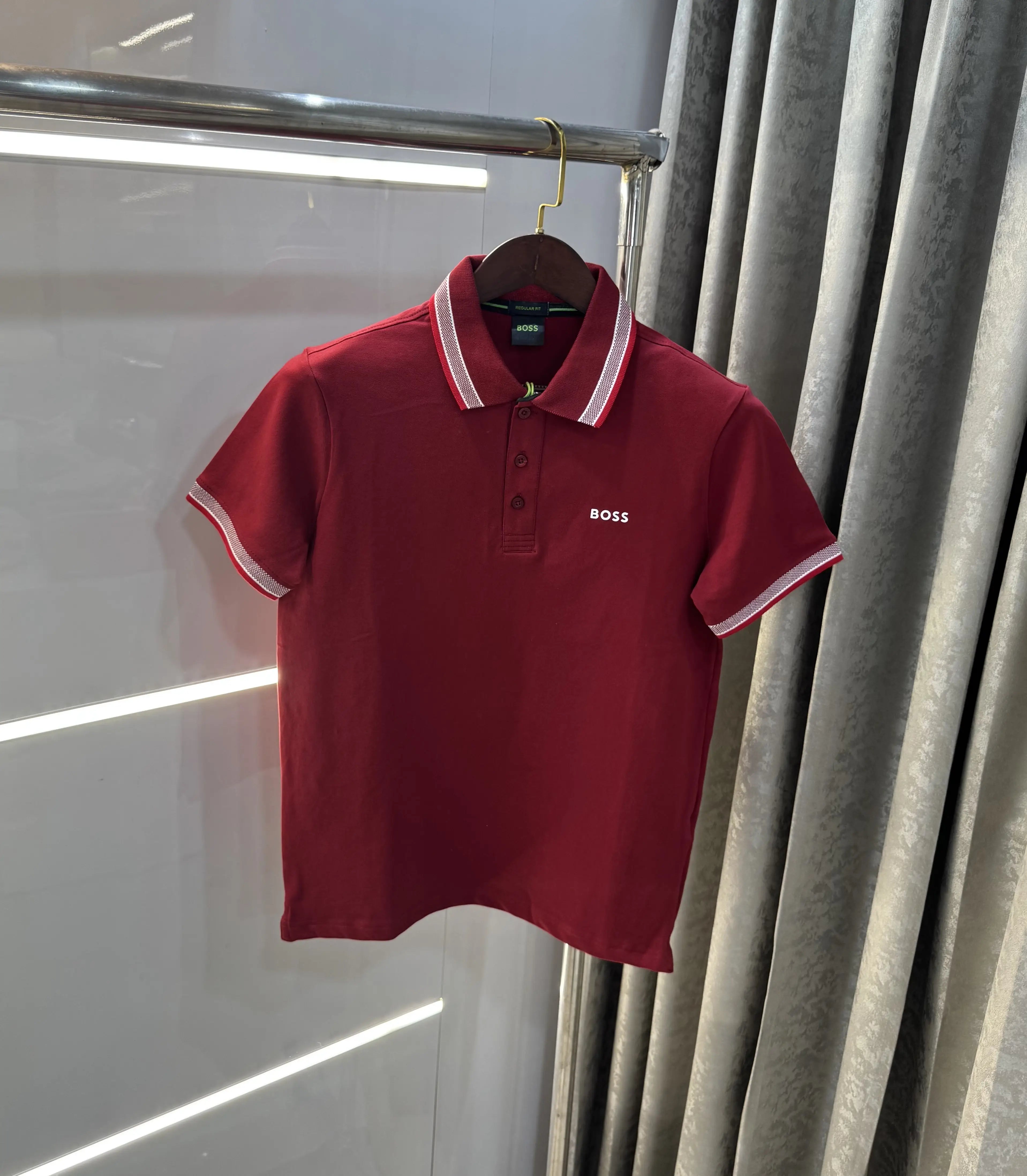 Hugo  Bos s Maroon Logo Work Premium Polo T-shirt