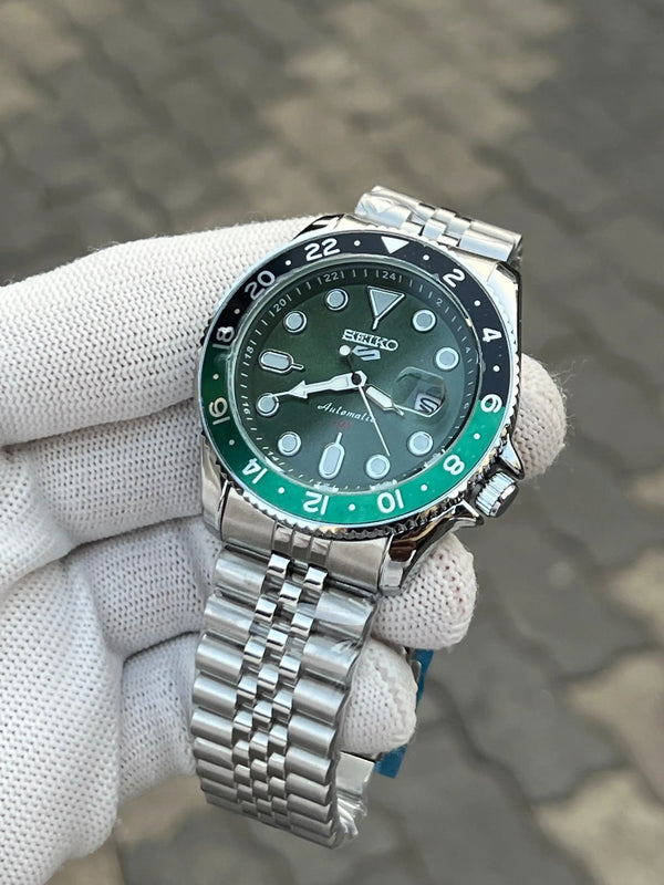 Seik_o 5 Sports Blue GMT Green Swift Movement Back Open