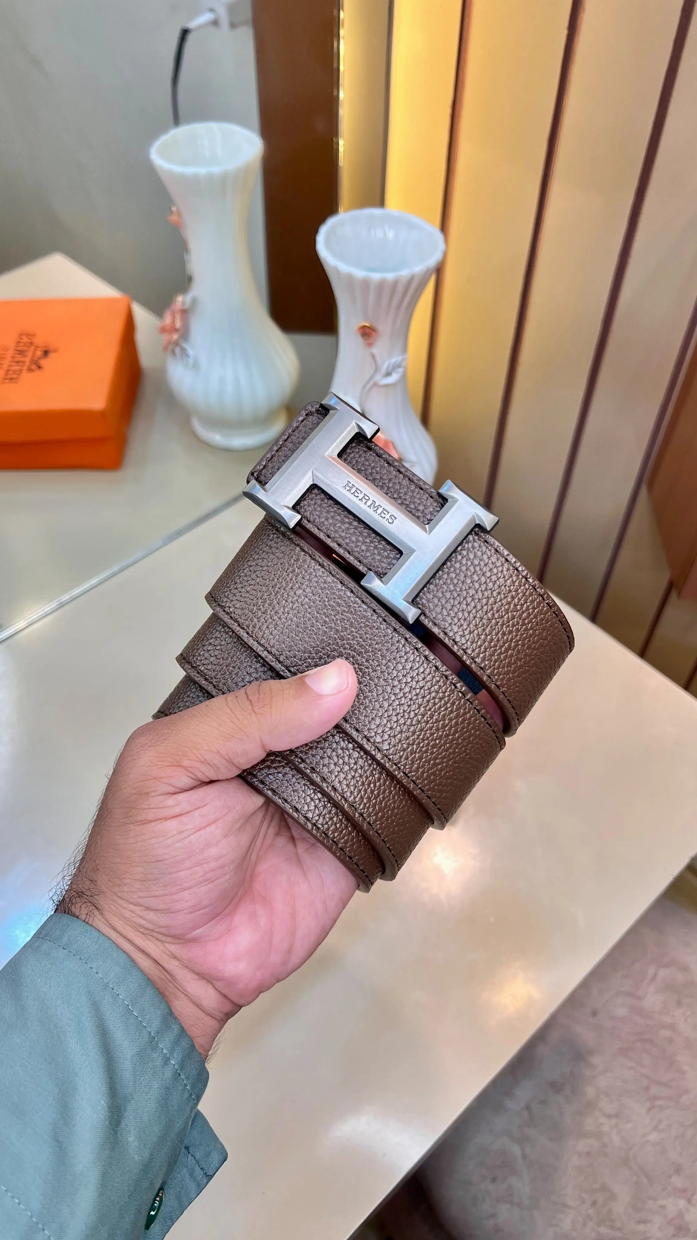 HERMES PREMIUM QUALITY IMP LEATHER BELT WITH OG BOX H-811 Main image