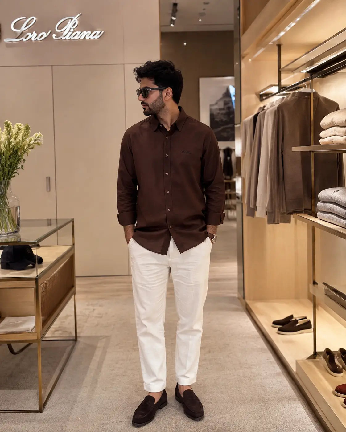 Loro Piana Brown White Italian Imported Combo Secondary image
