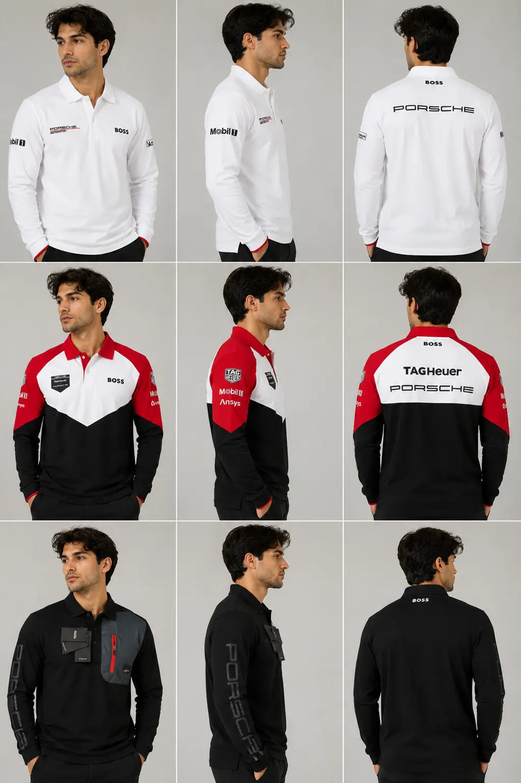 Hugo  Boss Porsche Navy Blue Red Logo Work Premium Full Sleeve Polo T-Shirt Secondary image