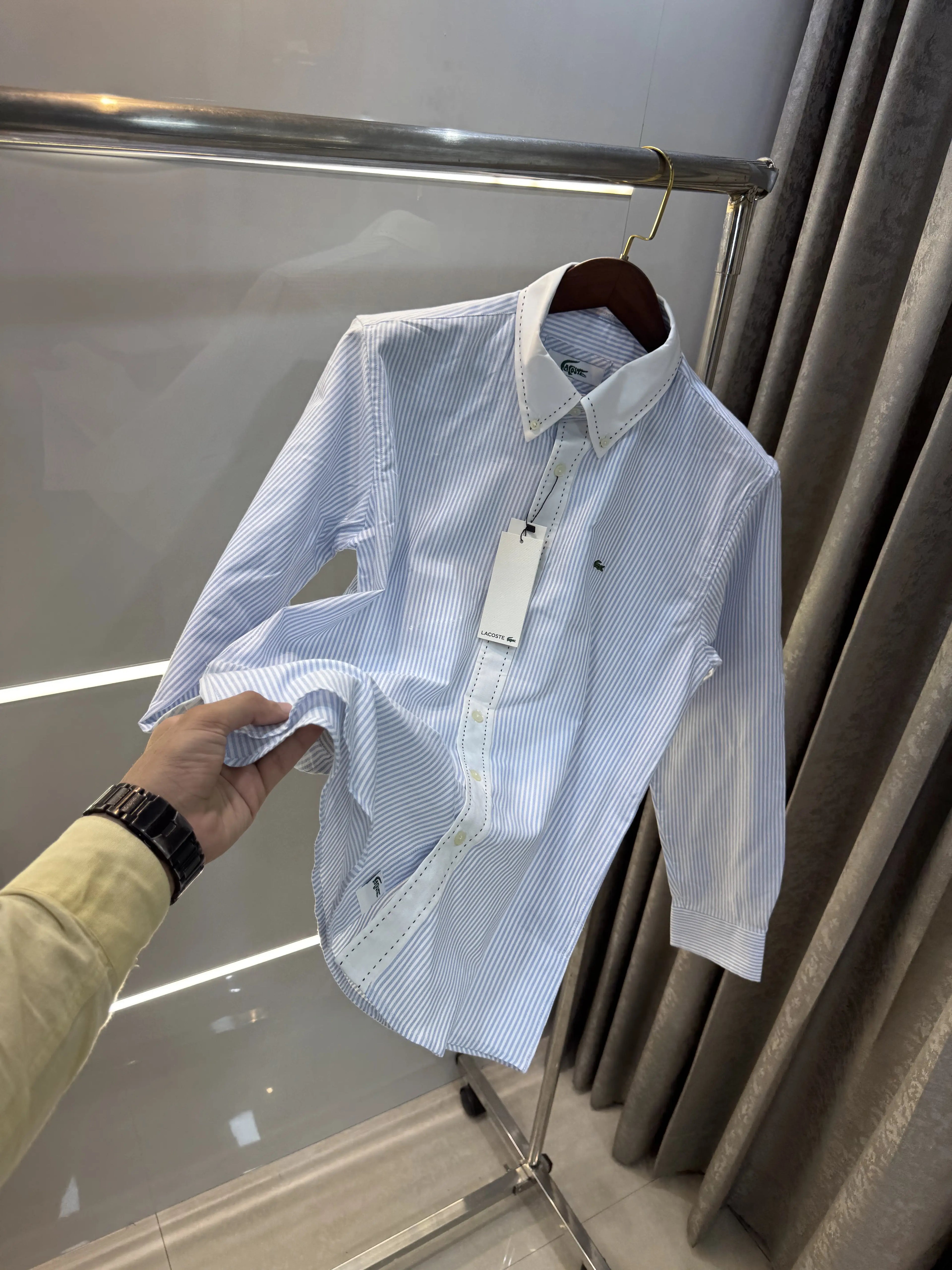 Lacost e Sky Blue Embroidery Logo Premium Oxford Shirt