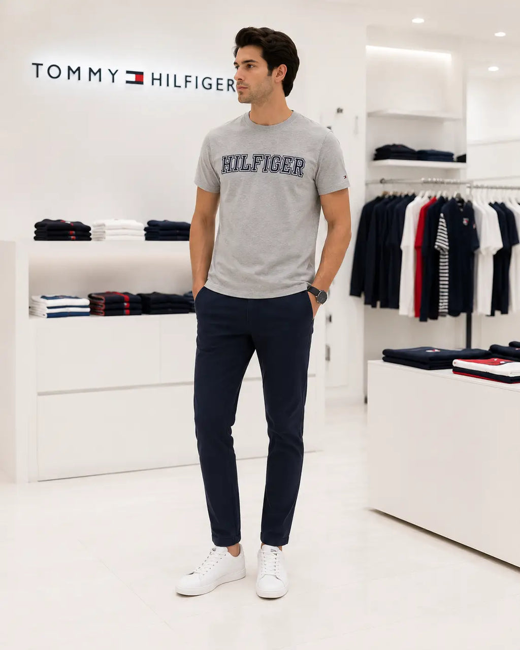 Tommy Hilfige r Grey Embroidery Logo Premium T-Shirt