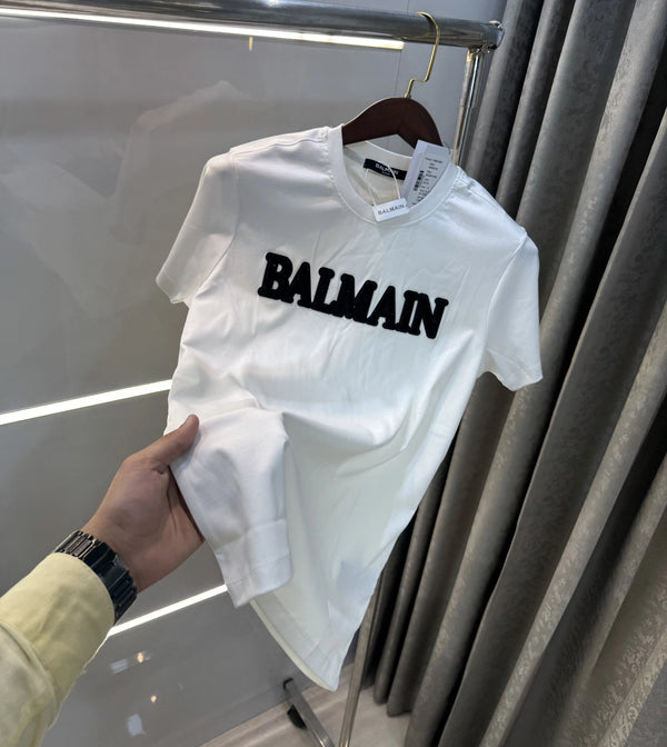 Balmai n Paris White Logo Work Imported T-Shirt