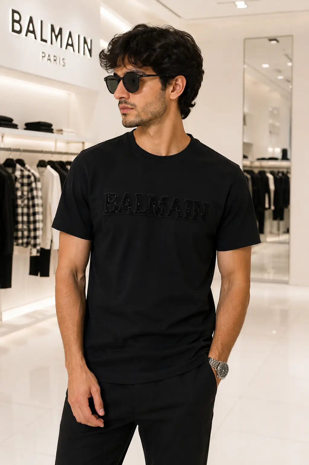 Balmai n Paris Black Logo Work Imported T-Shirt Main image