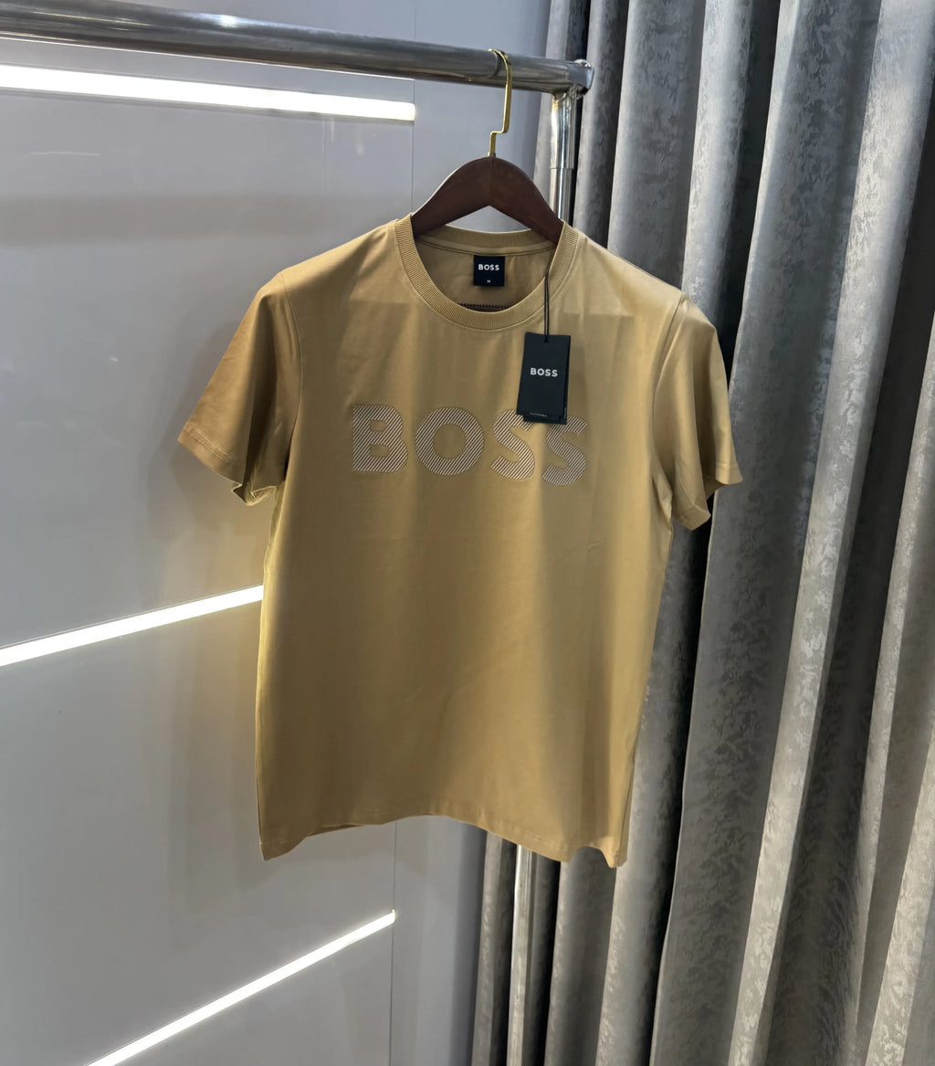 Hugo Bos s Beige Embroidery Logo Premium T-Shirt