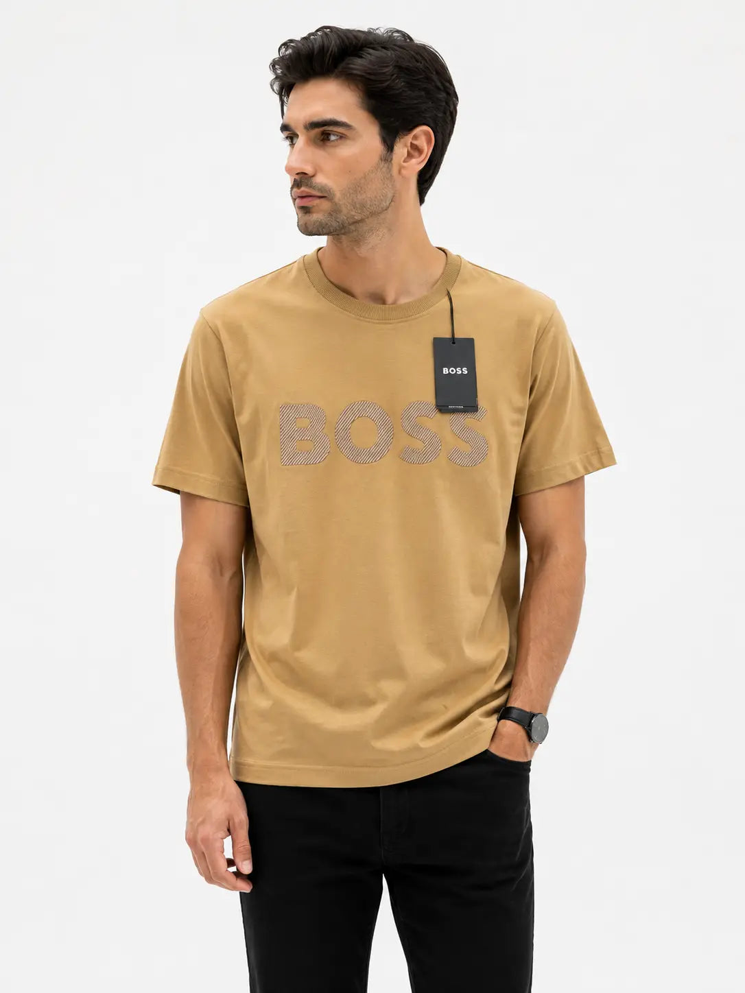 Hugo Bos s Beige Embroidery Logo Premium T-Shirt Main image