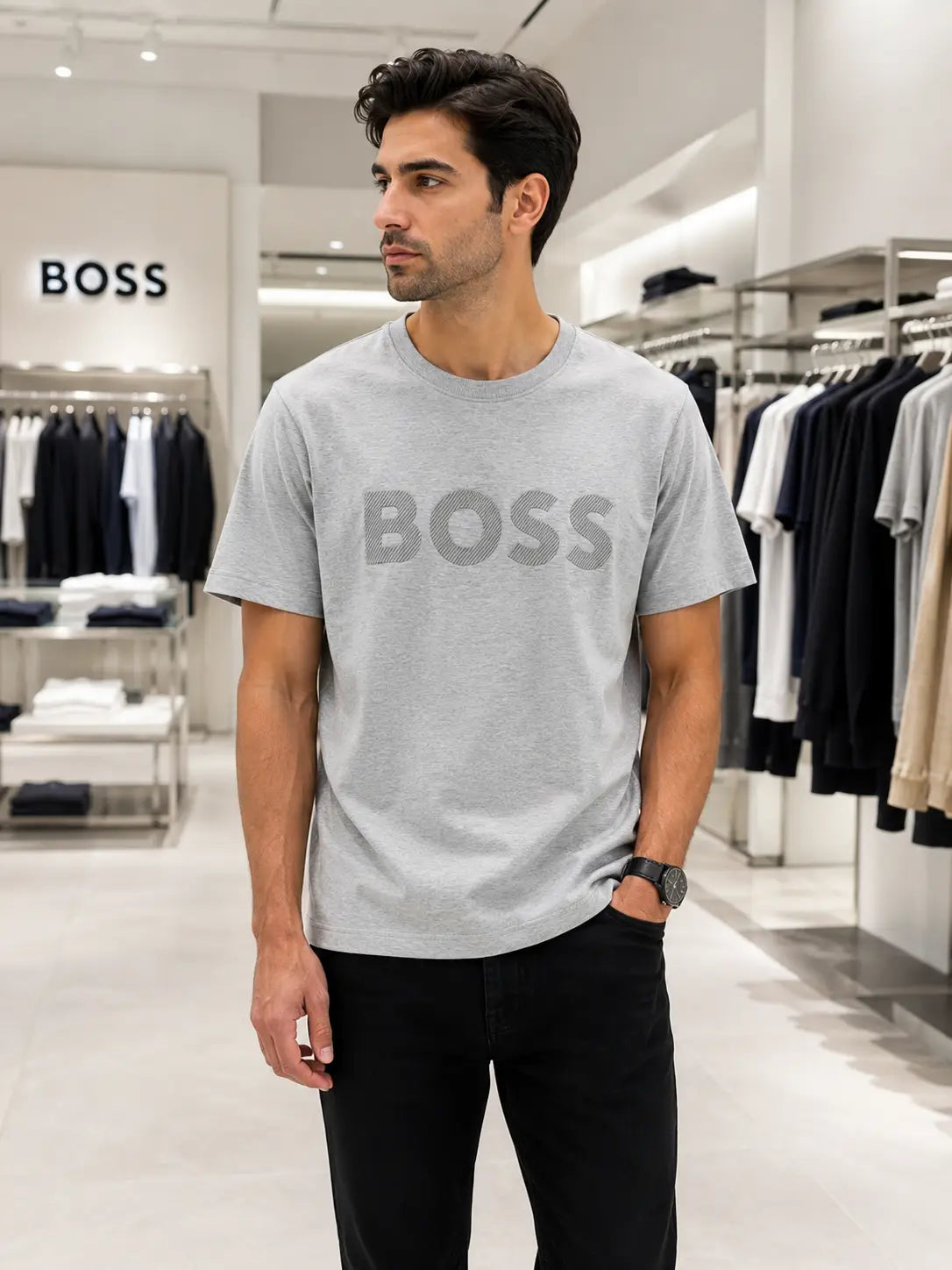 Hugo Bos s Grey Embroidery Logo Premium T-Shirt Main image