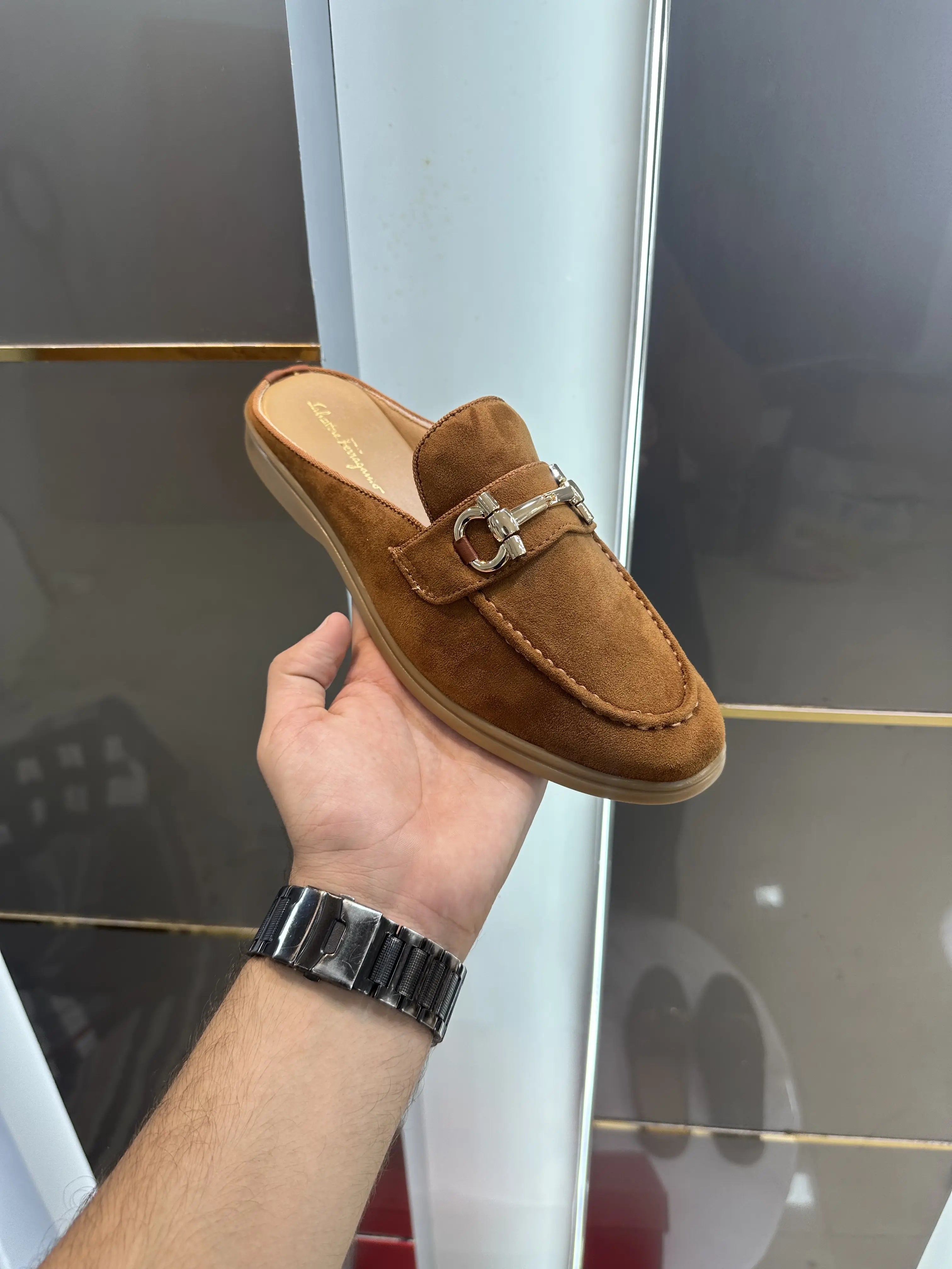 Salvatore_Ferragamo Tan Premium Suede Leather Slip-Ons Main image