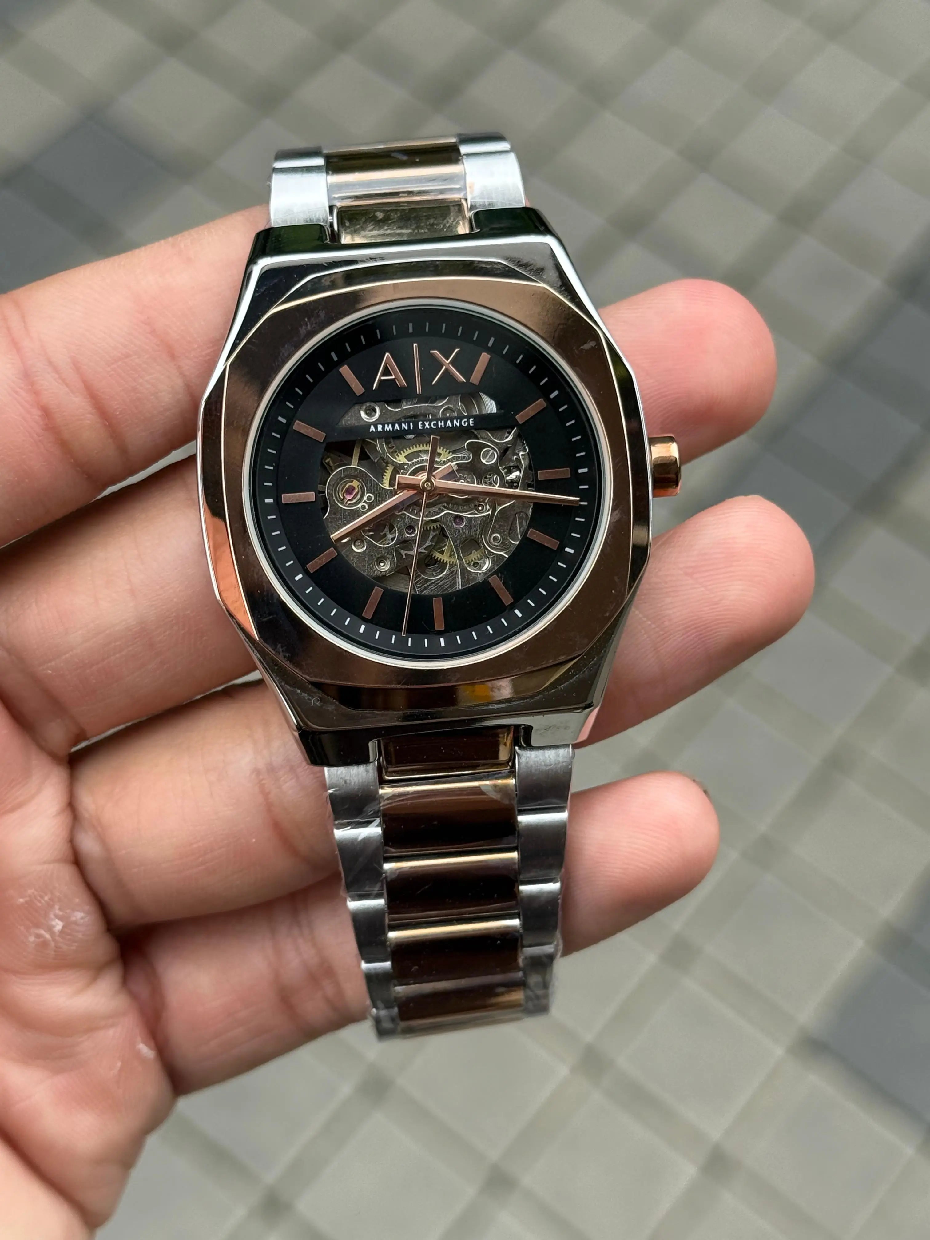 Arman i Exchange Skeleton Square Open Machine Rose Two Tone Black Dial